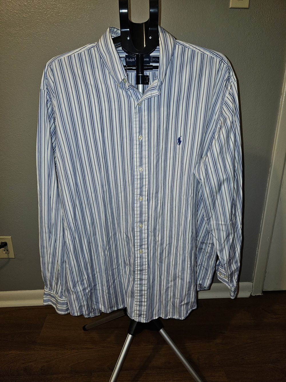 Ralph Lauren White Shirt with Blue Vertical Stripes